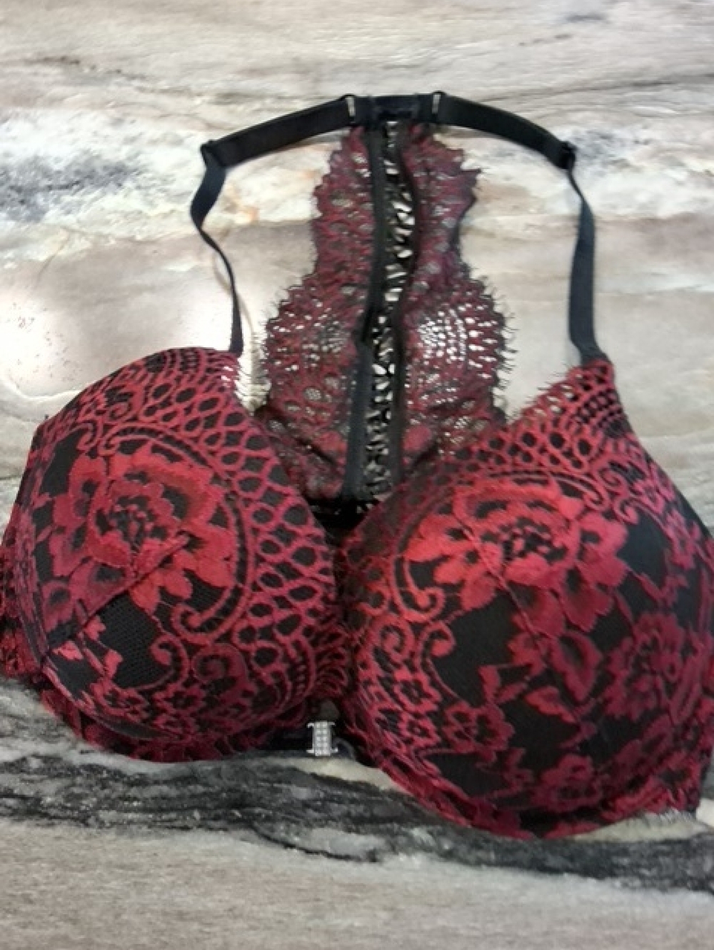 La SENZA Red and Black Lace Racerback Push-Up Bra